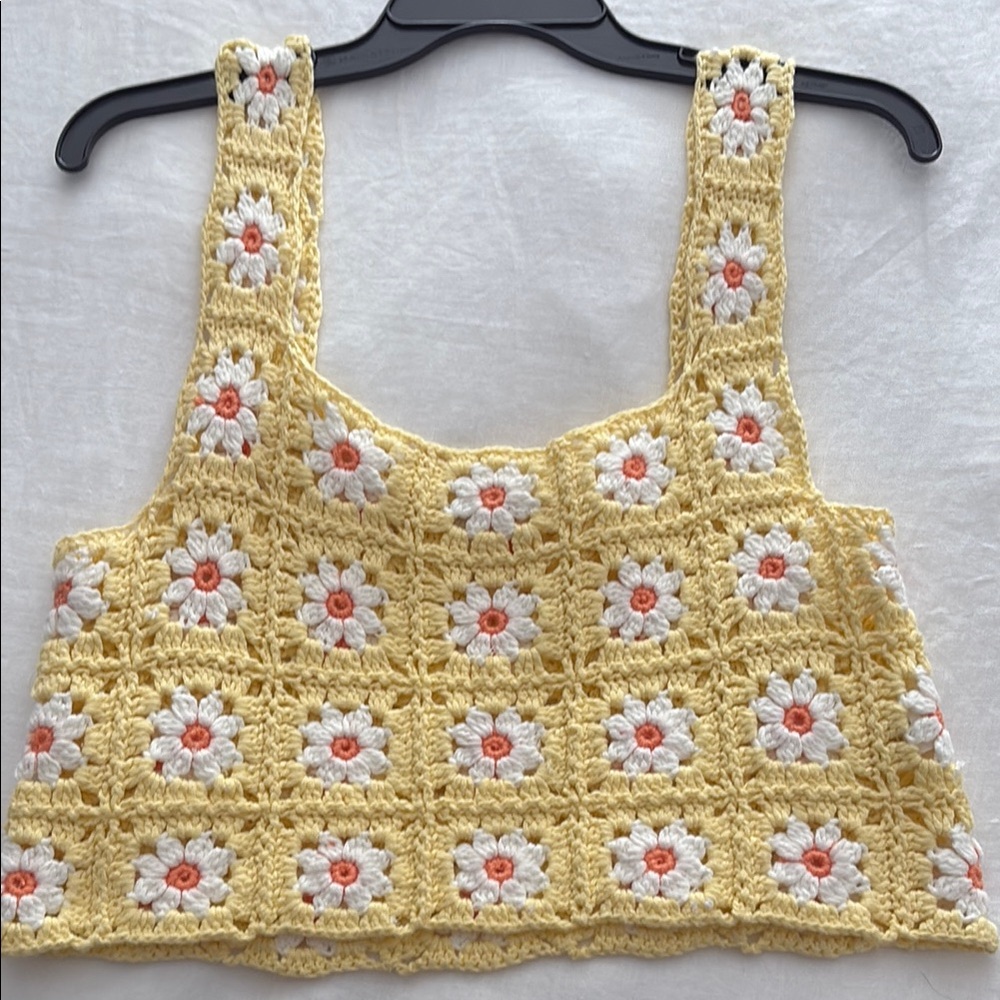 Altar’d State Yellow Crochet Floral Women Top